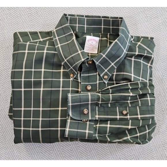 Brooks Brothers 346 Shirt Men's XL Hunter Green Windowpane Old Money Non-Iron - Picture 16 of 16